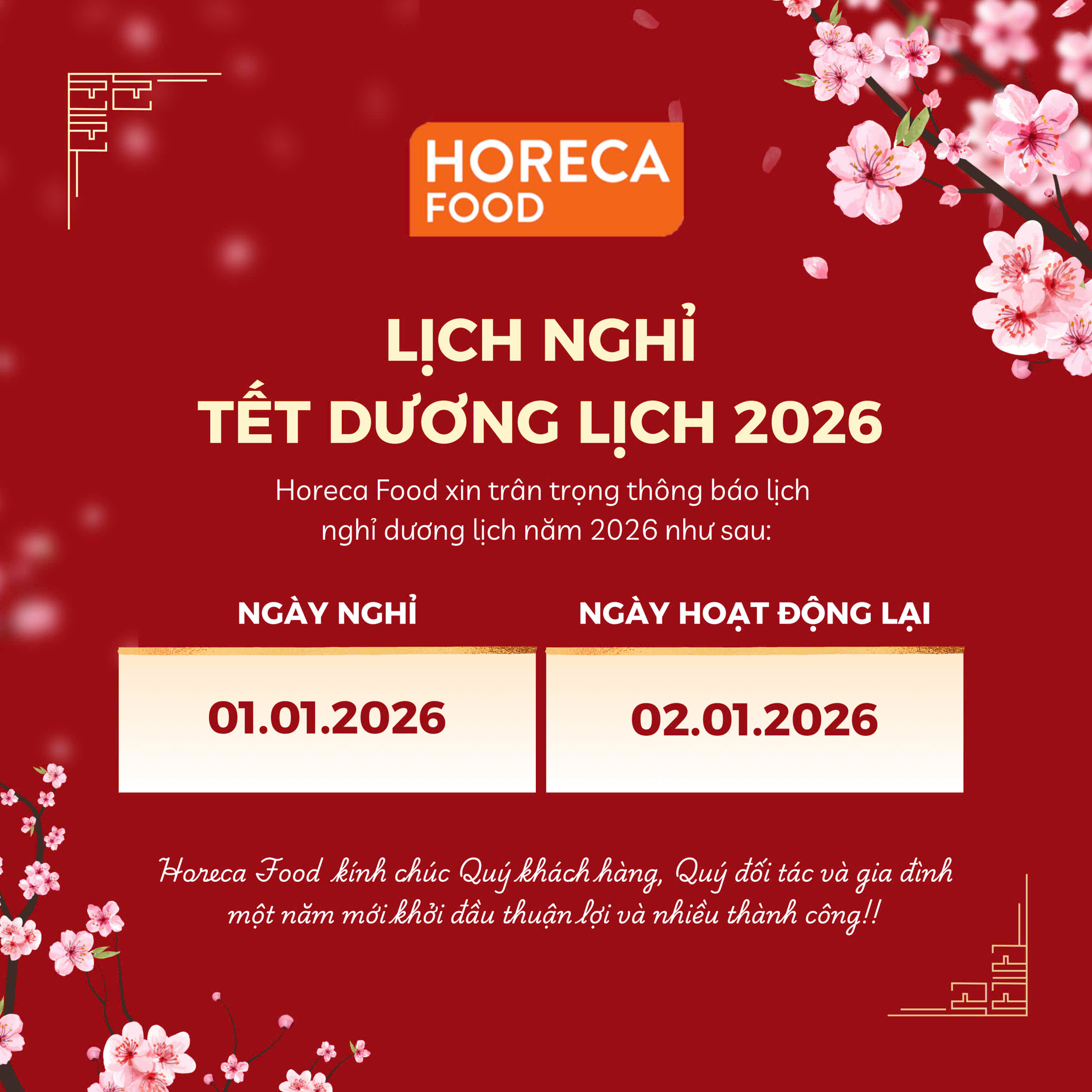 Thông báo lịch nghỉ Tết Dương lịch 2026